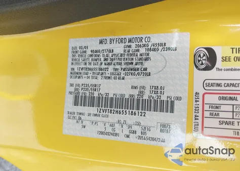 2005 Ford Mustang Gt Deluxe/Gt Premium из США, поврежденный, VIN 1ZVFT82H655186122